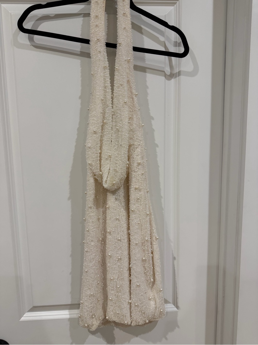 Oh Polly White Beaded Halter Mini Dress - Picture 3 of 6